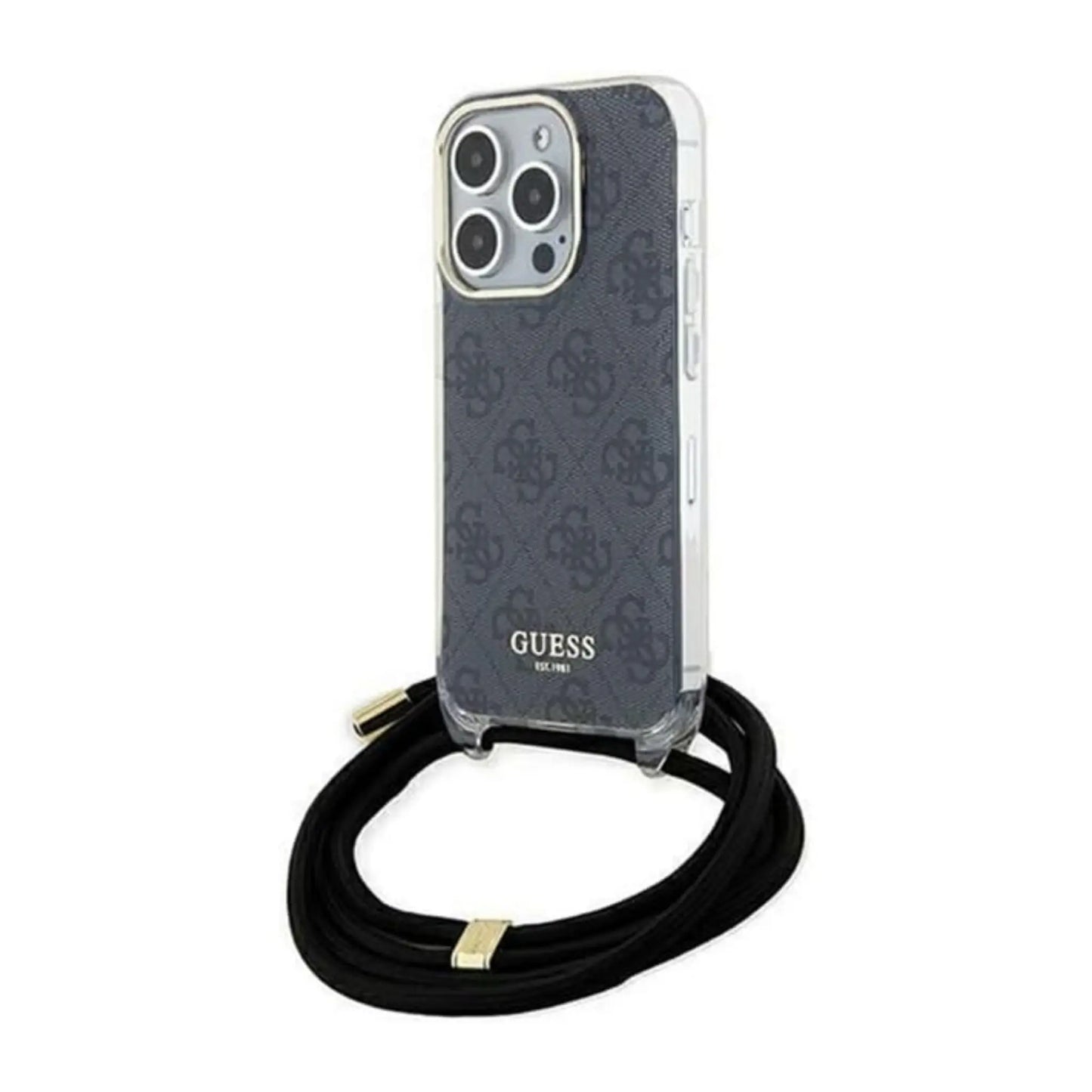 Guess Hülle Crossbody Cord 4G Print Schwarz - iPhone 15 Pro Max