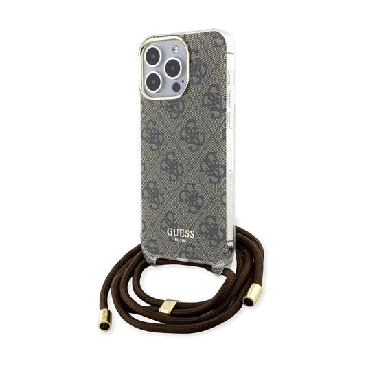 Guess Hülle Crossbody Cord 4G Print Braun - iPhone 15 Pro Max