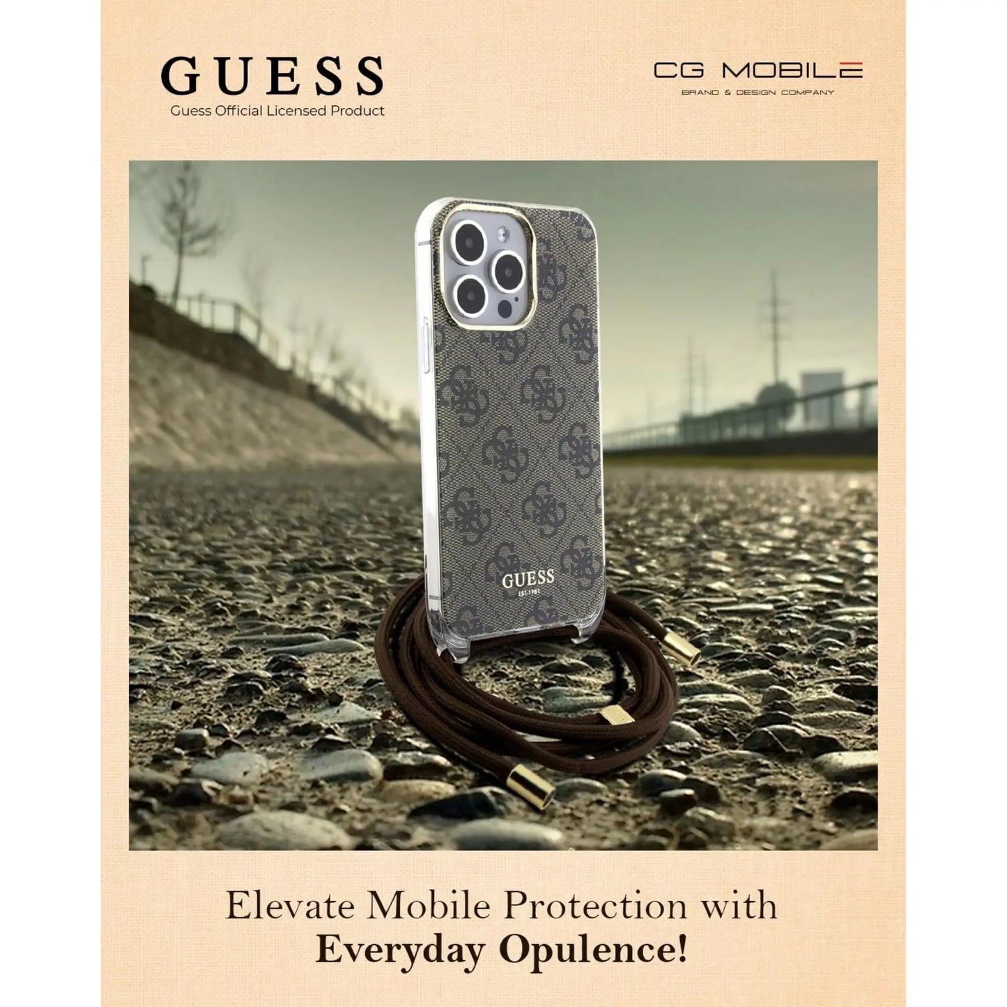 Guess Hülle Crossbody Cord 4G Print Braun - iPhone 15 Pro Max