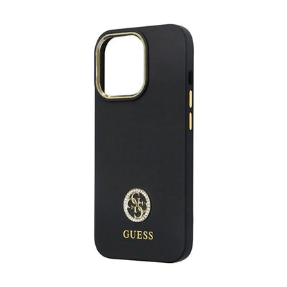 Guess Hülle Silikon Logo Strass 4G Schwarz Gold - iPhone 13 Pro Max