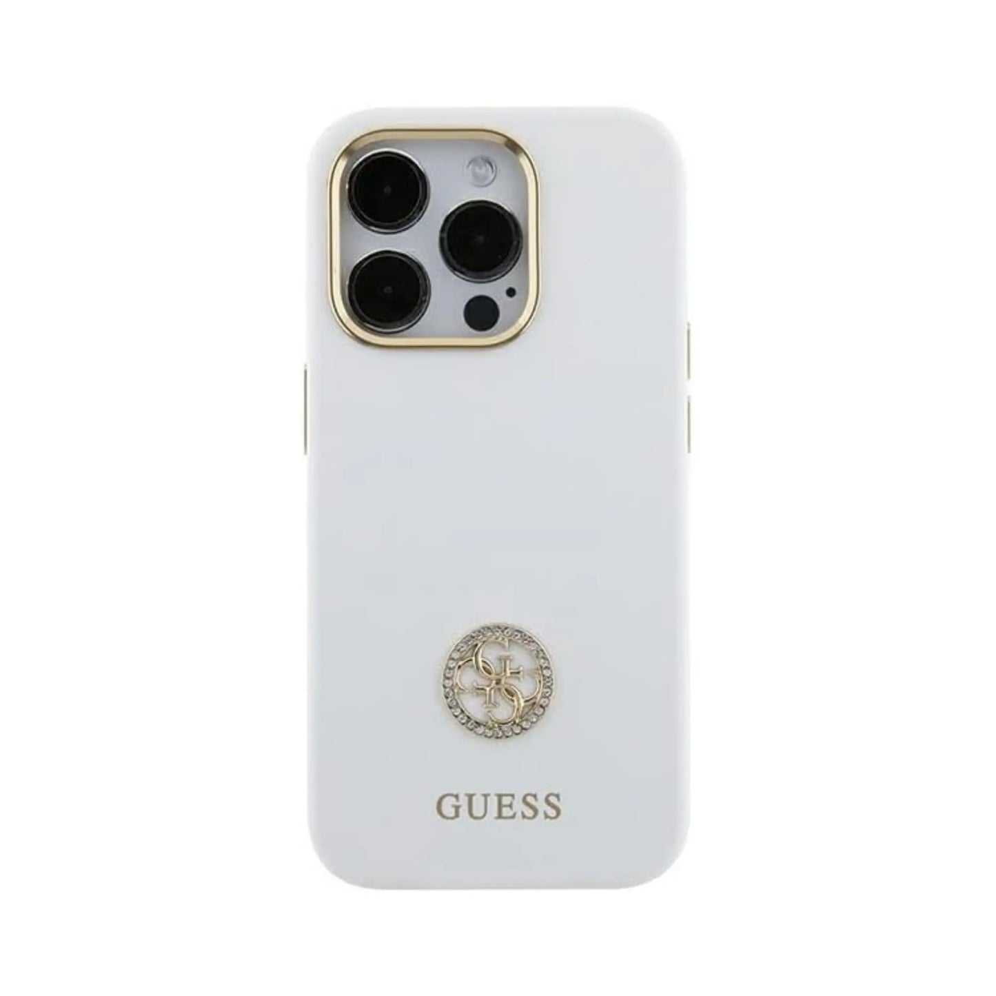 Guess Silikon Logo Strass 4G, Weiß - iPhone 15