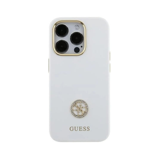 Guess Silikon Logo Strass 4G, Weiß - iPhone 15