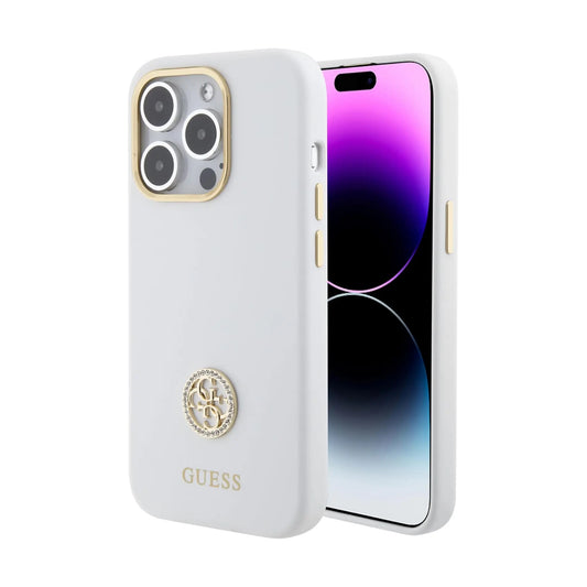 Guess GUHCP15XM4DGPH Hülle Silikon Strass 4G Transparent Weiß - iPhone 15 Pro Max