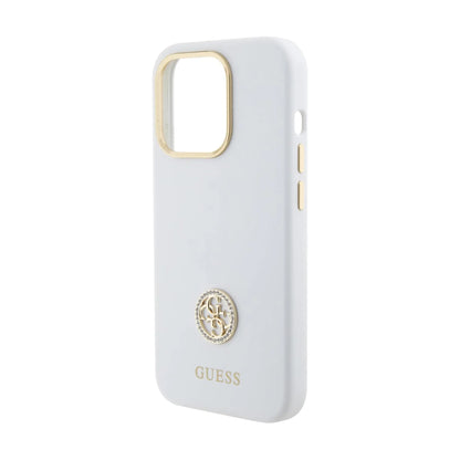Guess GUHCP15XM4DGPH Hülle Silikon Strass 4G Transparent Weiß - iPhone 15 Pro Max