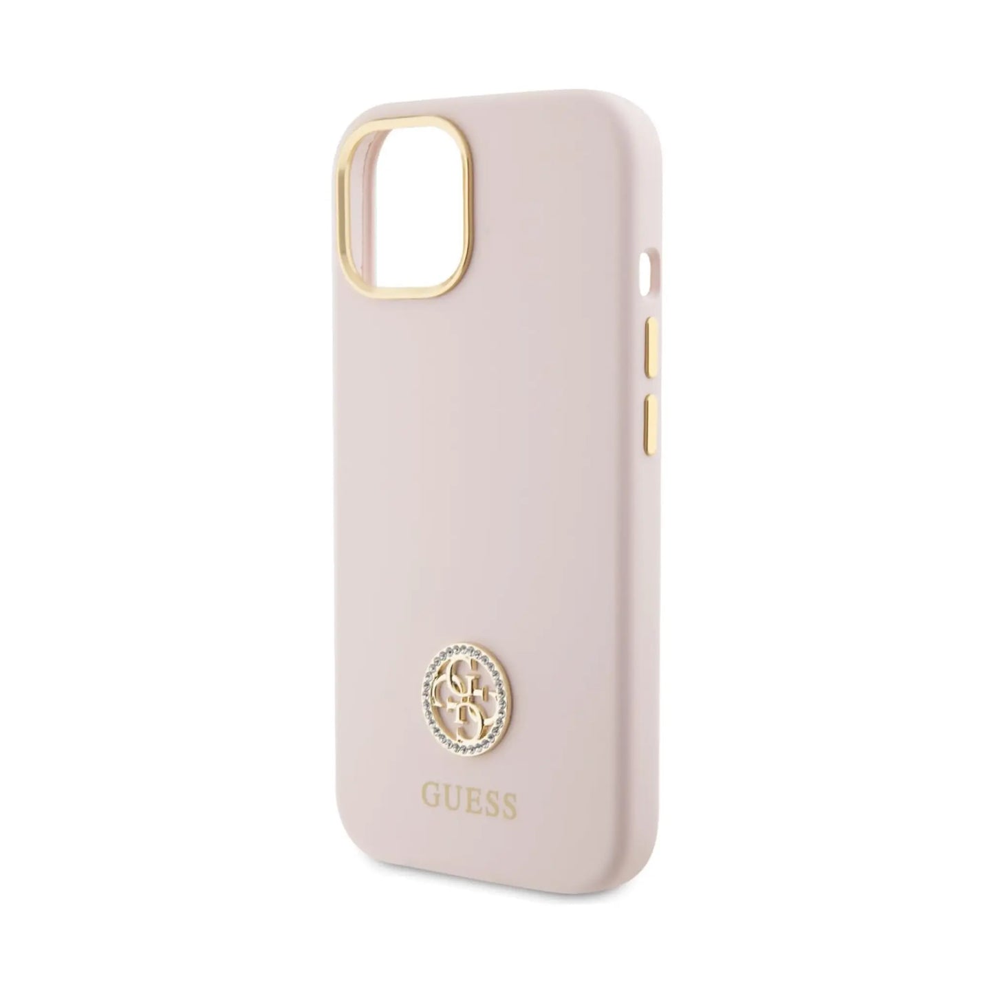 Guess Hülle Silikon Logo Strass 4G Pink - iPhone 15