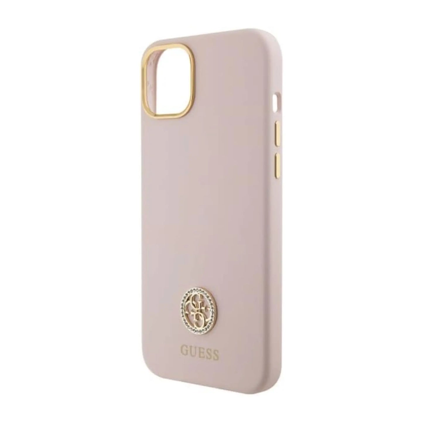 Guess iPhone 15 Plus Hülle, Pink – Silicone Logo Strass 4G