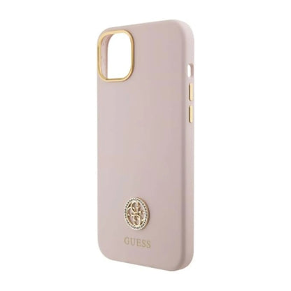 Guess iPhone 15 Plus Hülle, Pink – Silicone Logo Strass 4G