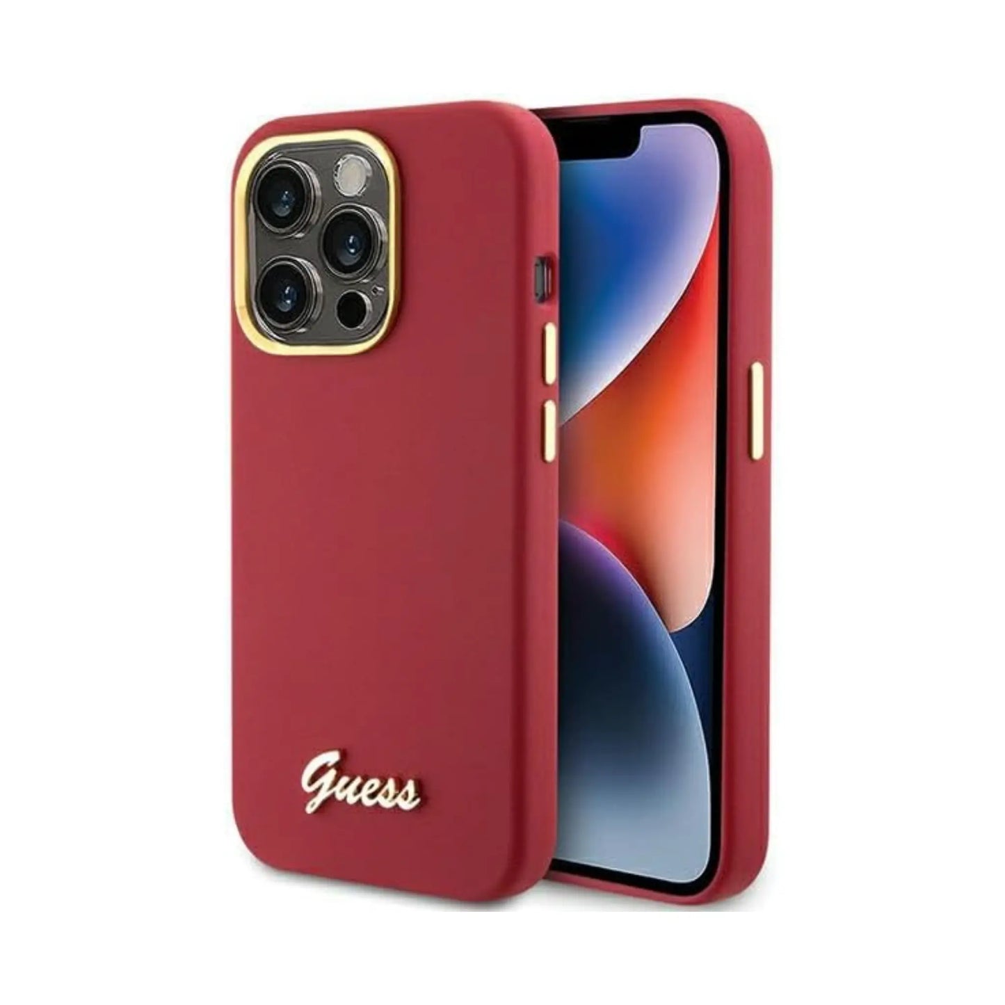 Guess Silicone Script Metal Logo & Frame, Magenta - iPhone 15 Pro Max