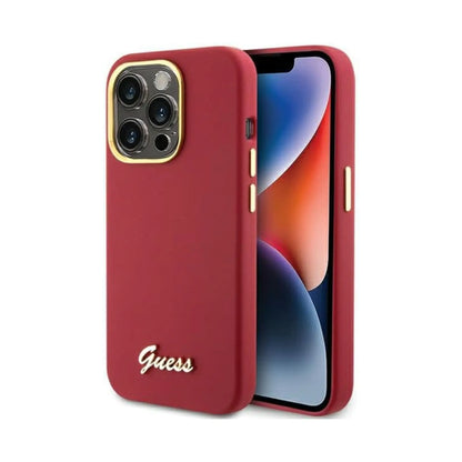 Guess Silicone Script Metal Logo & Frame, Magenta - iPhone 15 Pro Max