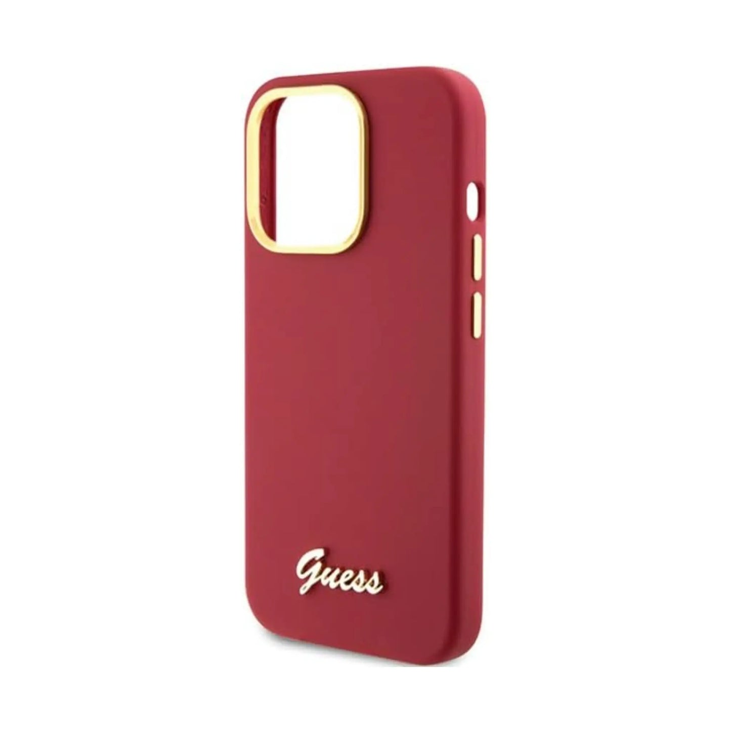 Guess Silicone Script Metal Logo & Frame, Magenta - iPhone 15 Pro Max