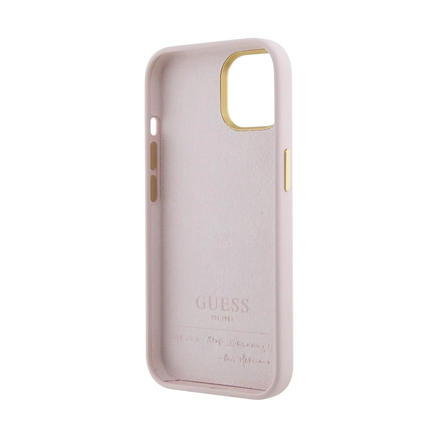 Guess Hülle Silikon Script Metal Logo Frame Rosa - iPhone 15