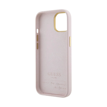 Guess Hülle Silikon Script Metal Logo Frame Rosa - iPhone 15