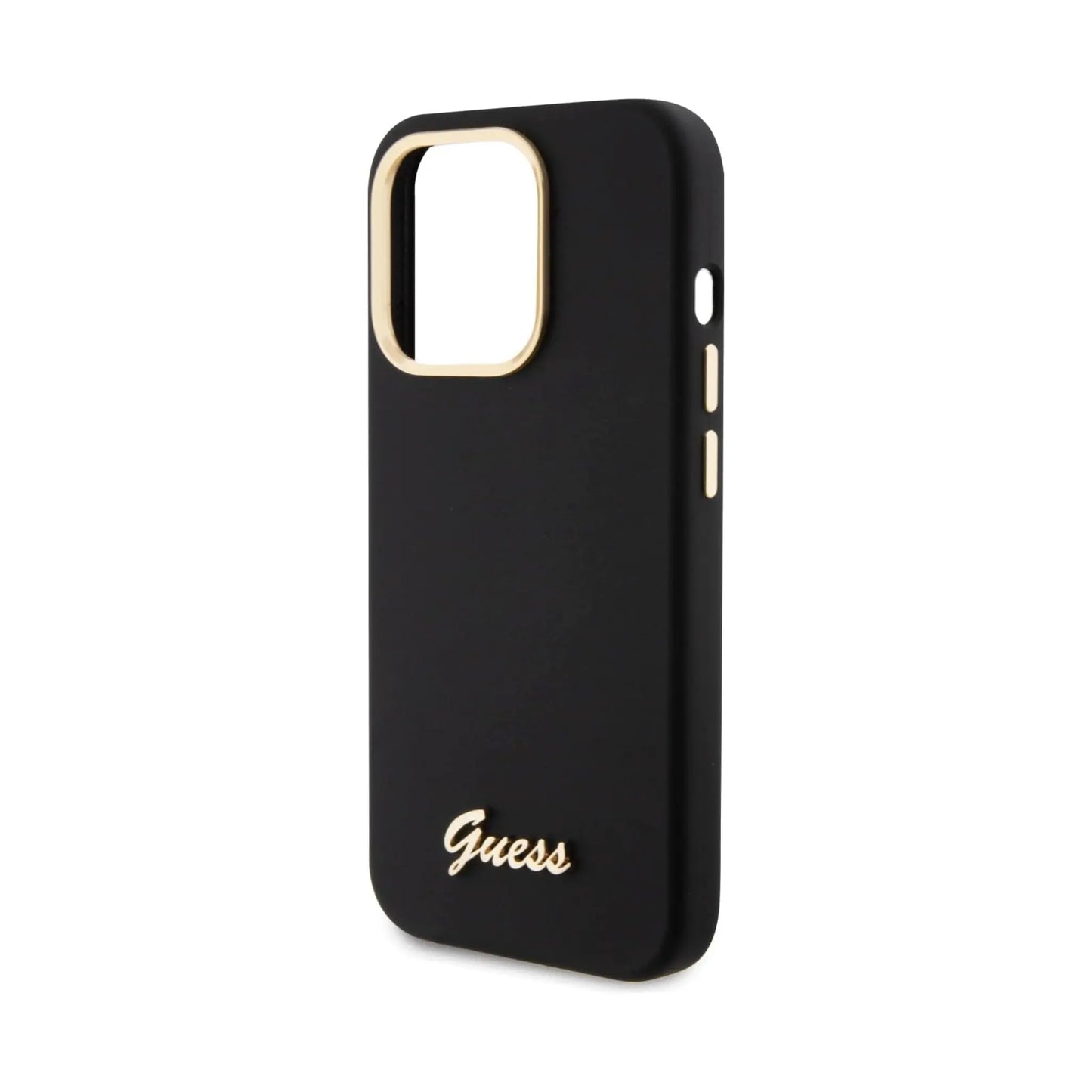 Guess Hülle Silicone Script Metal Logo & Frame Schwarz - iPhone 15 Pro