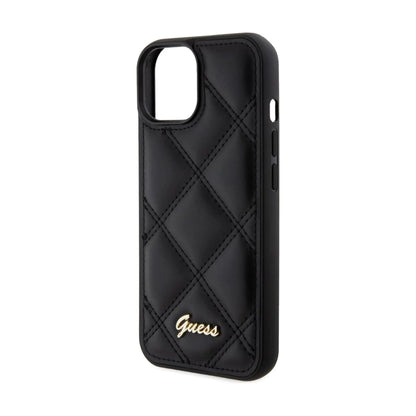 Guess Hülle Quilted Metal Logo Schwarz - iPhone 15