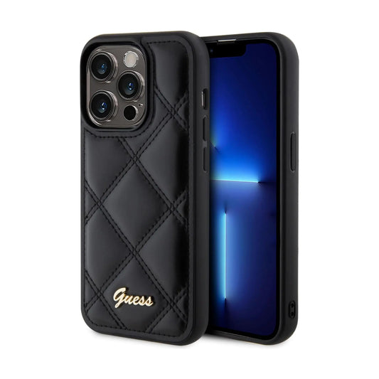 Guess Hülle Quilted Metal Logo Schwarz – iPhone 15 Pro