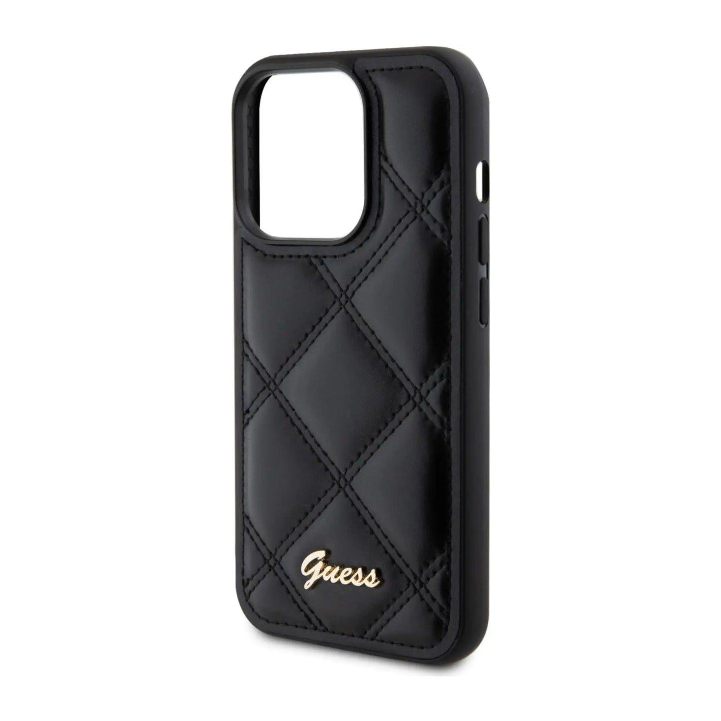 Guess Hülle Quilted Metal Logo Schwarz – iPhone 15 Pro