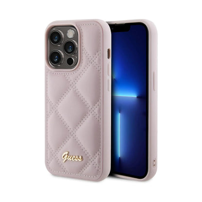 Guess Quilted Metal Logo Hülle Pink – iPhone 15 Pro