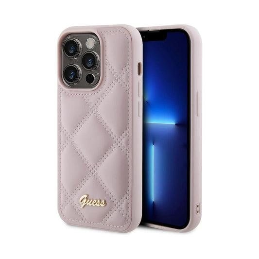 Guess Quilted Metal Logo Hülle Pink – iPhone 15 Pro