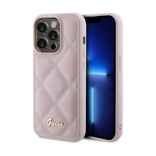 Guess Quilted Metal Logo Hülle Pink – iPhone 15 Pro Max