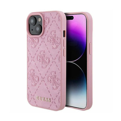Guess Hülle Leather 4G Stamped Pink – iPhone 15