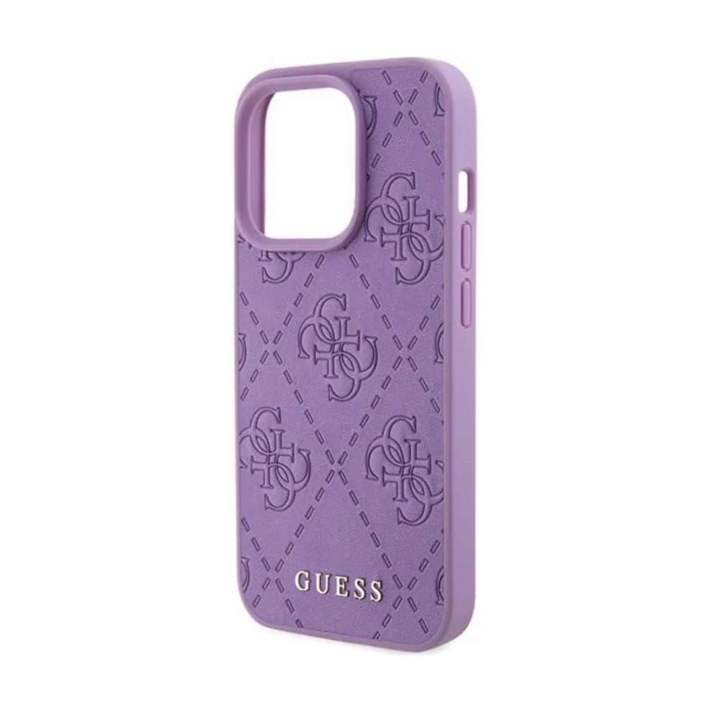 Guess Leder 4G Stamped, Lila - iPhone 15 Pro