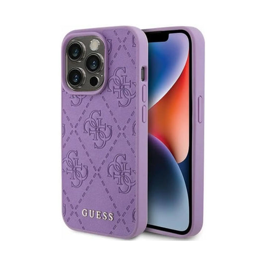 Guess Hülle Leder 4G Stamped Lila - iPhone 15 Pro Max