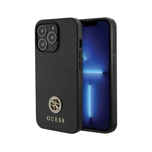 Guess GUHCP13XPS4DGPK Hardcase Strass Metall Logo, Schwarz - iPhone 13 Pro Max