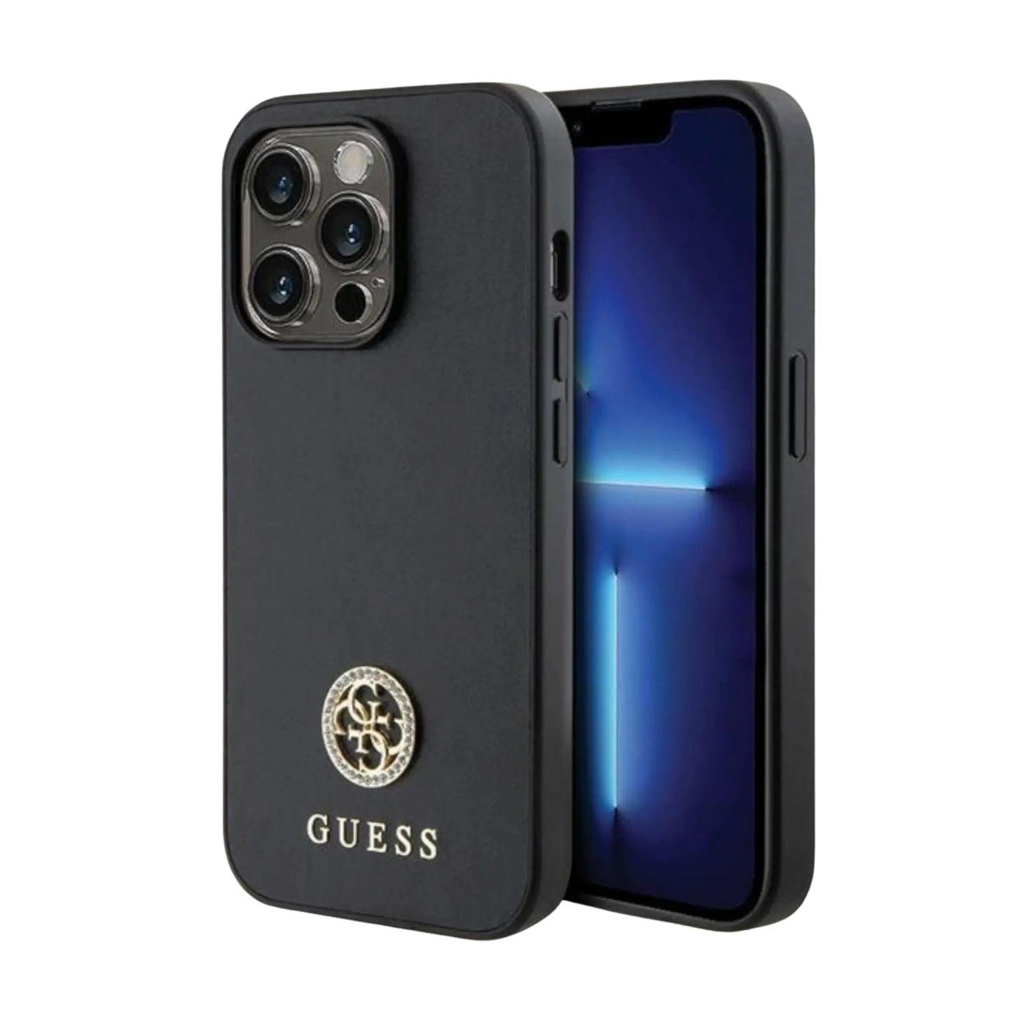 Guess Hülle GUHCP14XPS4DGPK Strass Metal Logo Schwarz – iPhone 14 Pro Max