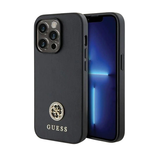 Guess Hülle GUHCP14XPS4DGPK Strass Metal Logo Schwarz – iPhone 14 Pro Max