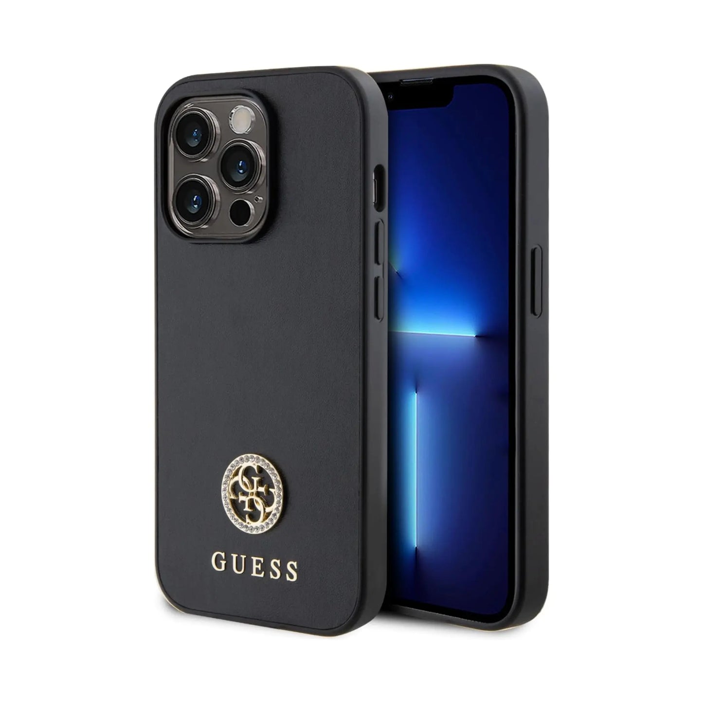 Guess GUHCP15XPS4DGPK Hardcase Strass Metall Logo, Schwarz - iPhone 15 Pro Max