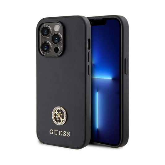 Guess GUHCP15XPS4DGPK Hardcase Strass Metall Logo, Schwarz - iPhone 15 Pro Max