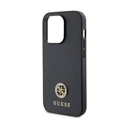Guess GUHCP15XPS4DGPK Hardcase Strass Metall Logo, Schwarz - iPhone 15 Pro Max