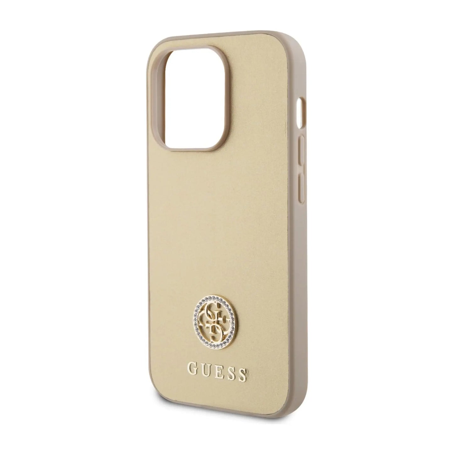 Guess iPhone 15 Pro Max Hülle, Gold – 4G Strass Metal Logo