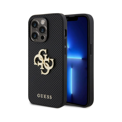 Guess Perforated 4G Glitter, Schwarz - iPhone 15 Pro