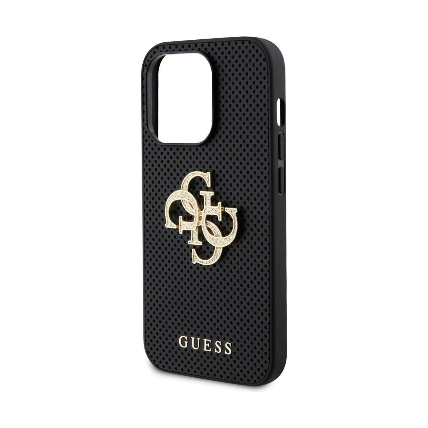 Guess Hülle Leder Perforiert 4G Glitzer Logo Schwarz - iPhone 15 Pro Max