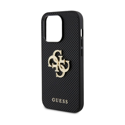 Guess Hülle Leder Perforiert 4G Glitzer Logo Schwarz - iPhone 15 Pro Max