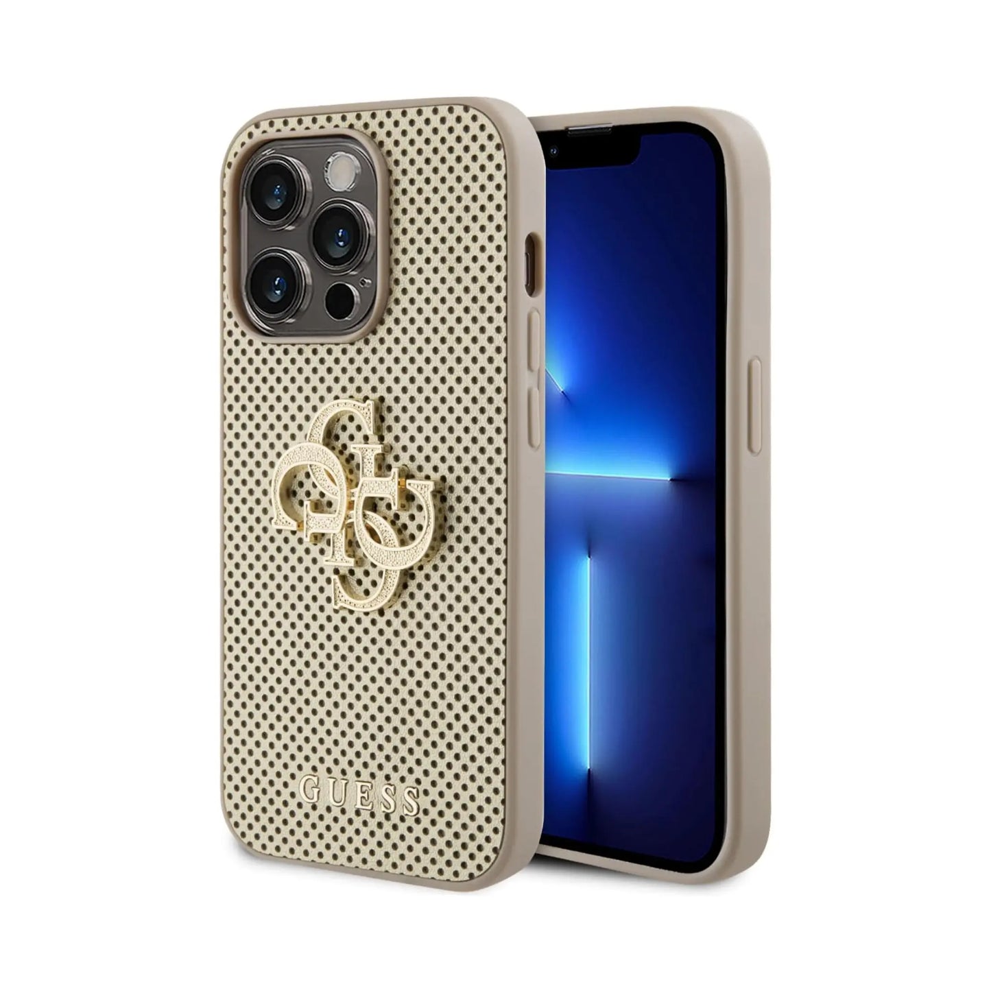 Guess Hülle Perforated 4G Glitter Metal Logo Gold – iPhone 15 Pro