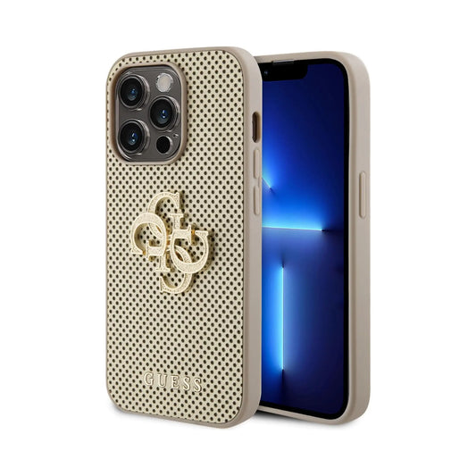 Guess Hülle Perforated 4G Glitter Metal Logo Gold – iPhone 15 Pro
