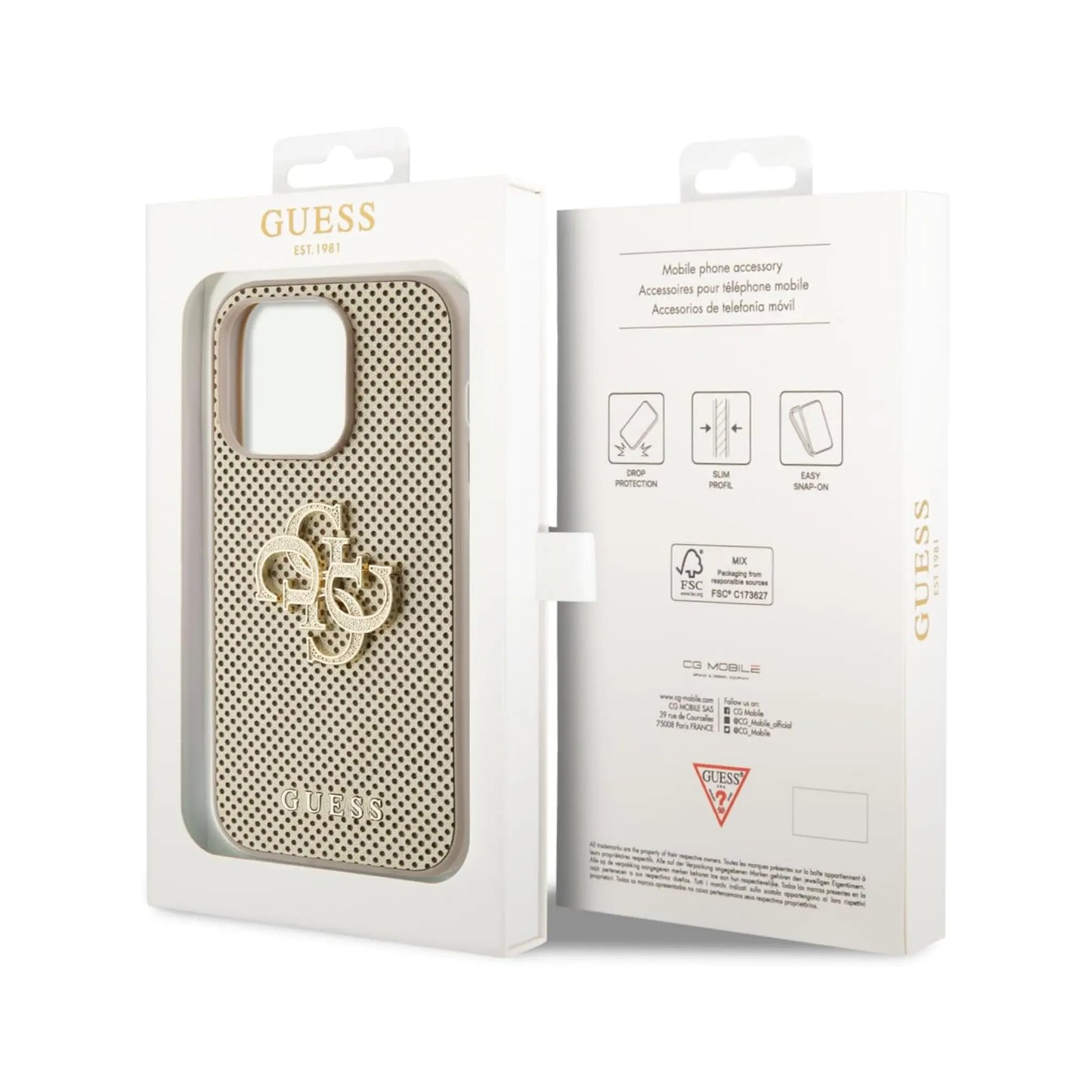 Guess Hülle Perforated 4G Glitter Metal Logo Gold – iPhone 15 Pro