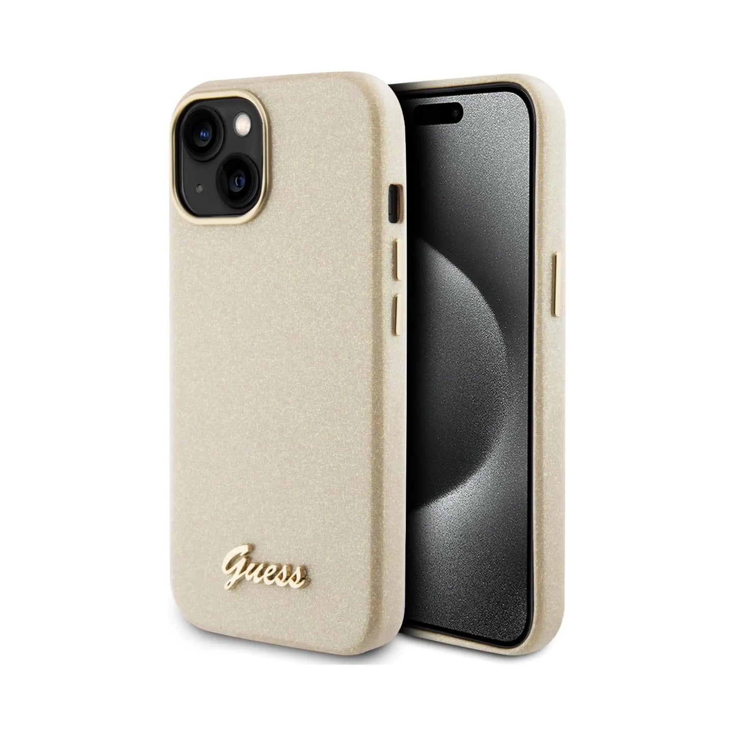 Guess Hülle Glitter Glossy Script Gold - iPhone 15