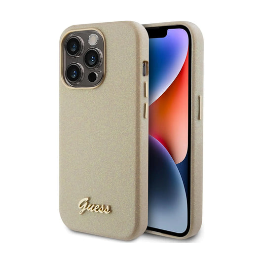 Guess Glitter Glossy Script Gold - iPhone 15 Pro