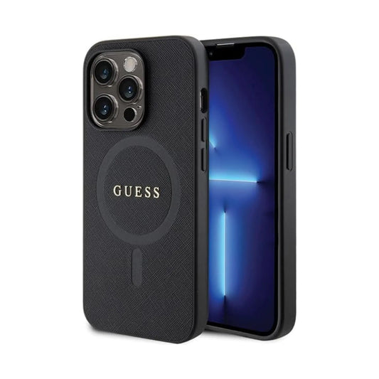 Guess iPhone 14 Pro Max Hülle, Schwarz – Saffiano MagSafe