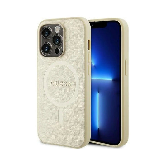 Guess Saffiano Für Magsafe Gold - iPhone 15 Pro Max