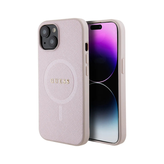 Guess Hülle Saffiano MagSafe Pink - iPhone 15