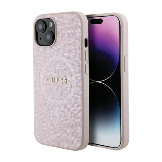 Guess iPhone 15 Plus Hülle, Pink – Saffiano MagSafe