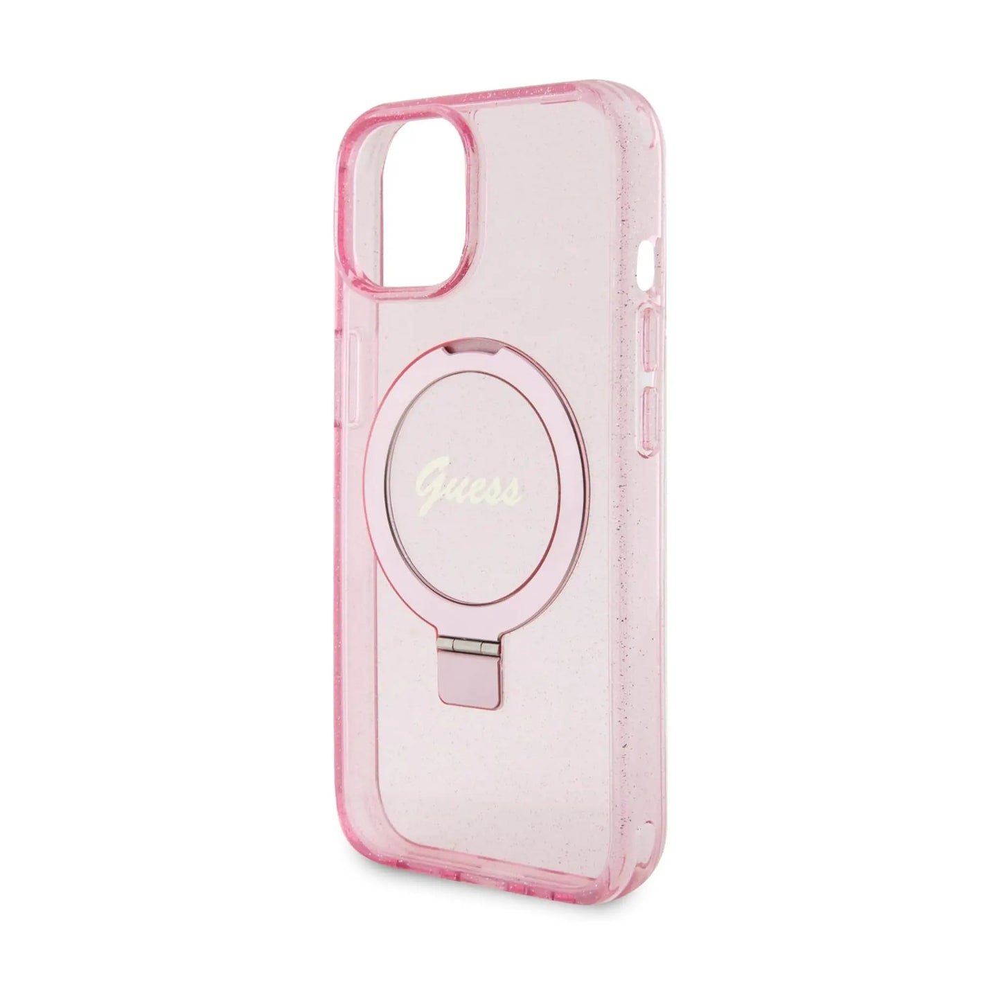 Guess IML Ring Stand Glitter Für Magsafe Rosa - iPhone 15