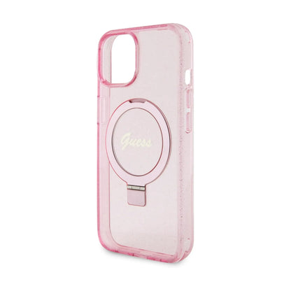 Guess IML Ring Stand Glitter Für Magsafe Rosa - iPhone 15