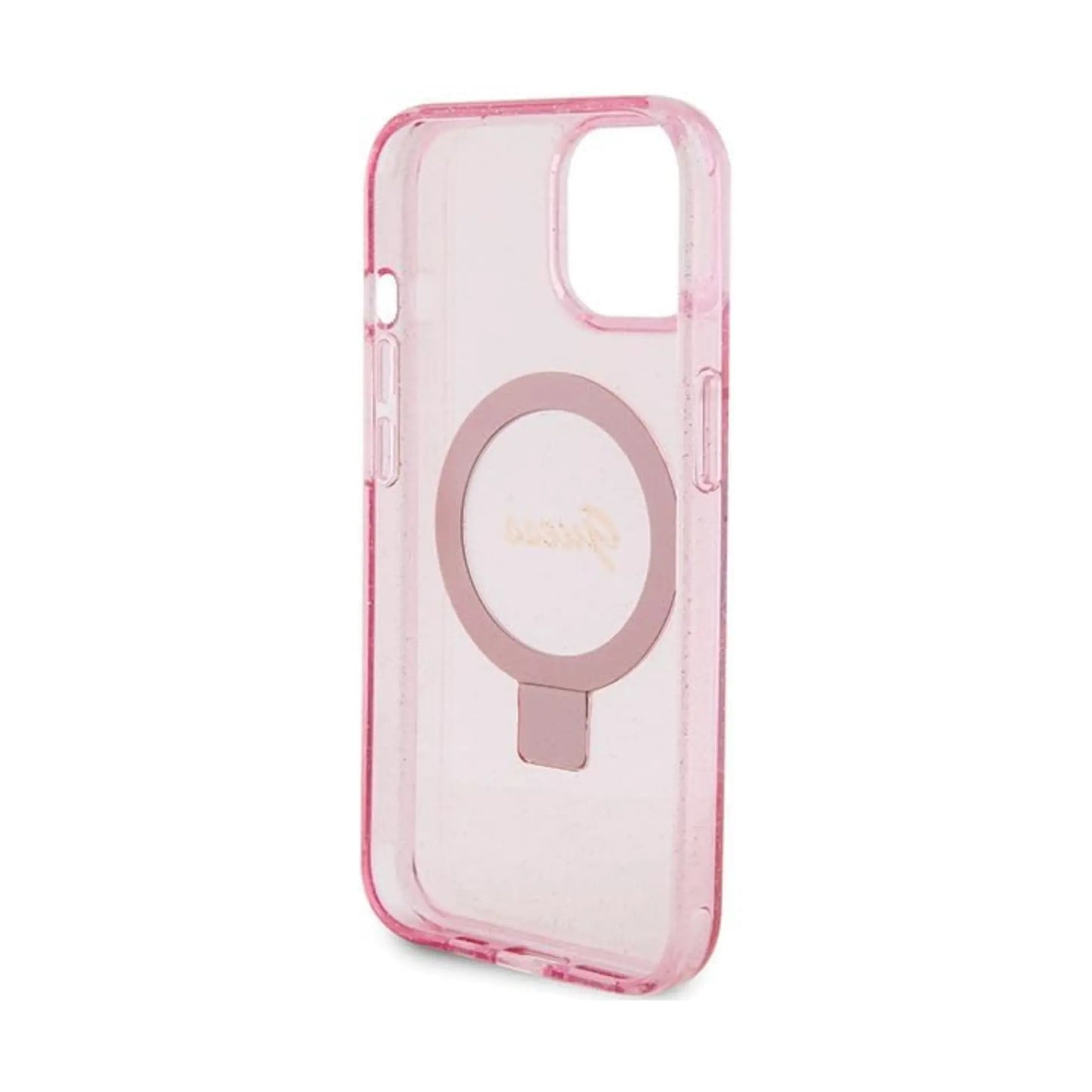 Guess Hülle Ring Stand Script Glitter MagSafe Pink - iPhone 15 Plus