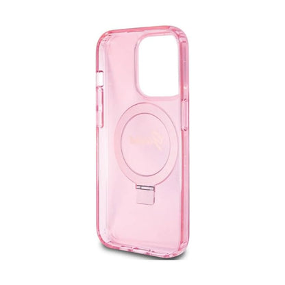 Guess Hülle Ring Stand Script Glitter MagSafe Rosa - iPhone 15 Pro