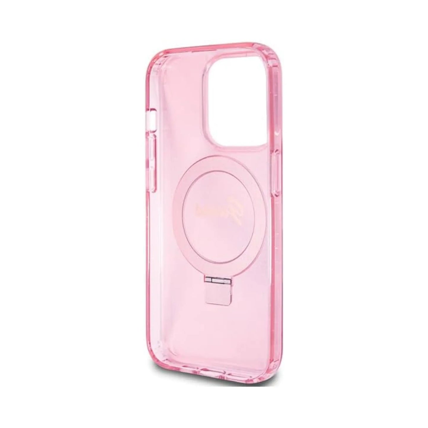 Guess Hülle Ring Stand Script Glitter MagSafe Rosa - iPhone 15 Pro Max